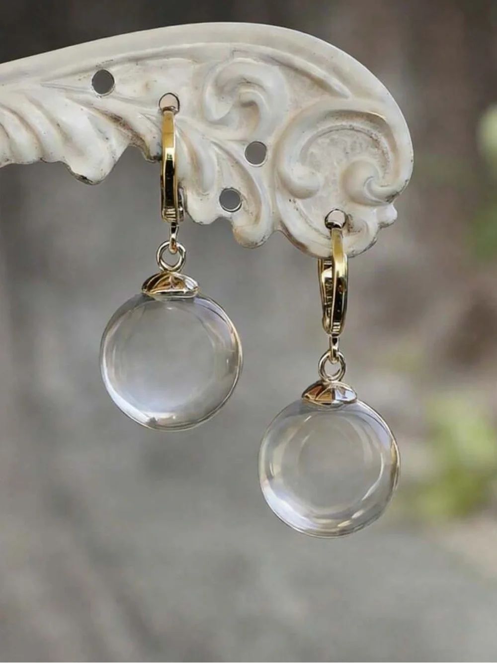 Clear Orb Drop Hoop Earrings N2410